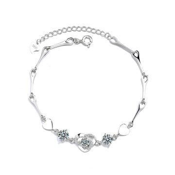 neue ankunft rotierende diamant charme armbänder frauen, 925 sterling silber herzform kette armbänder schmuck